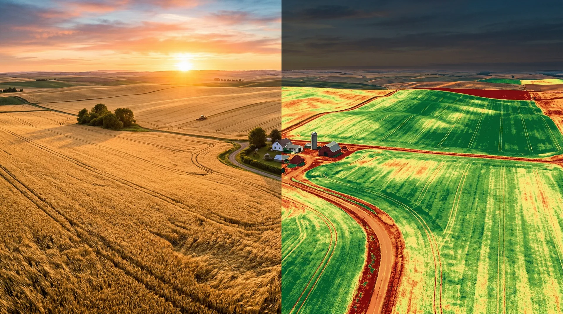 Wheat field with NDVI satellite overlay